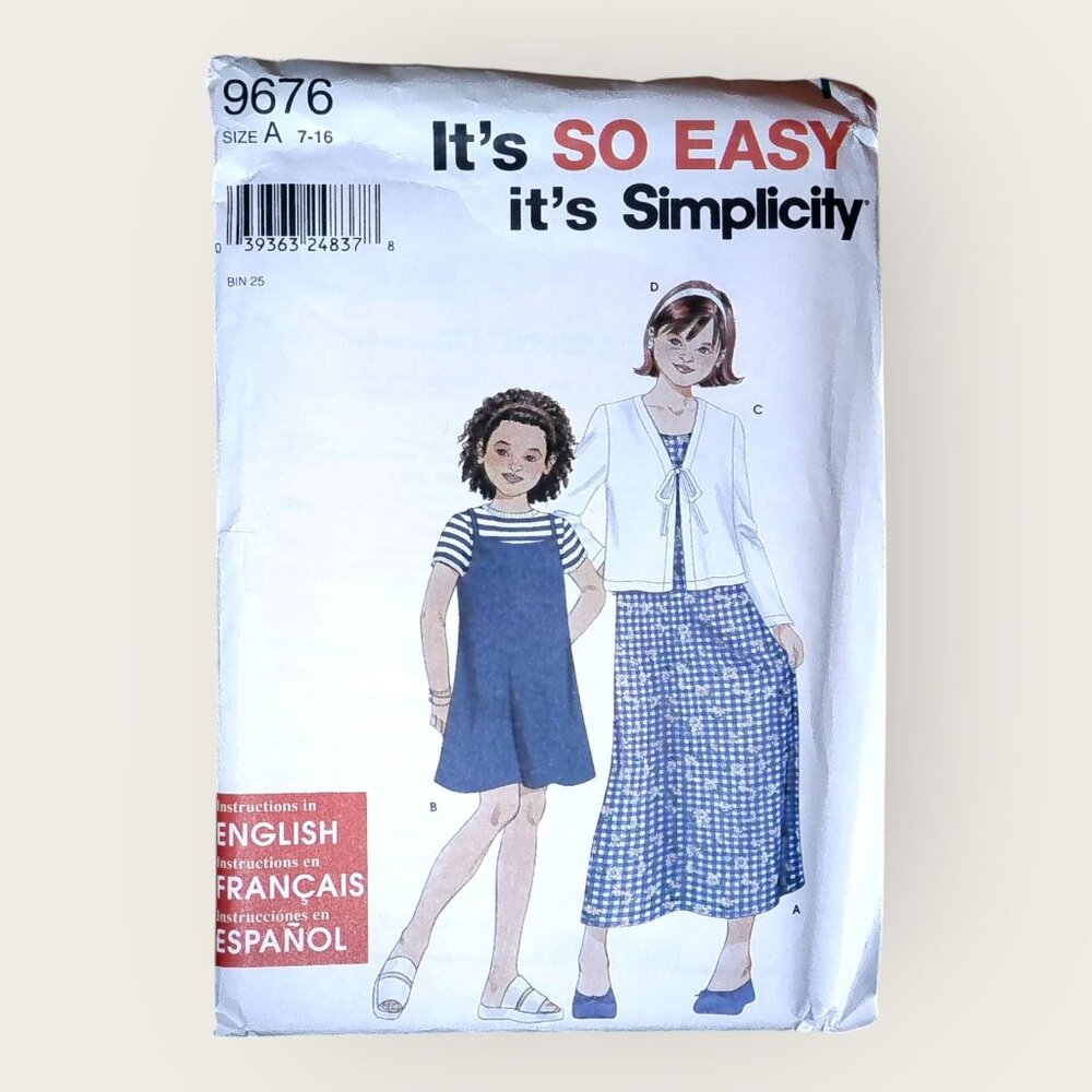 Vintage Simplicity Sewing Pattern 9676 Girls Dress Jumper Headband Cardigan 7-16